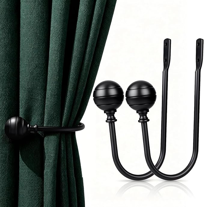 Large Curtain Holdbacks, Matte Black by Gobutend
