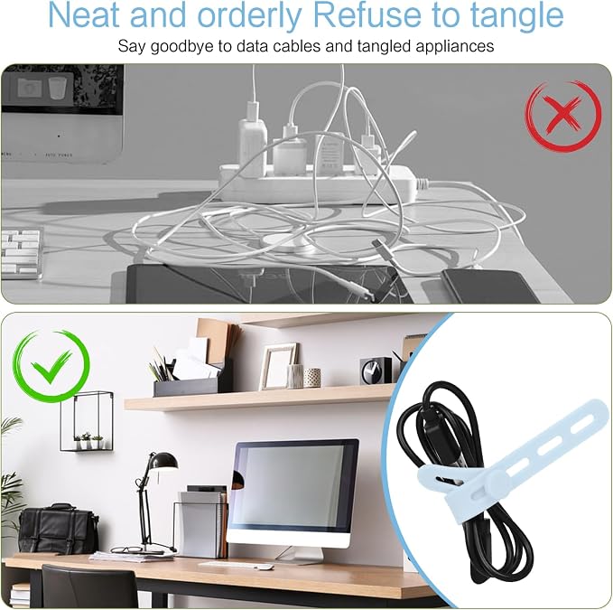 Donruby 24Pcs Silicone Cable Ties, Reusable Cord Organizer Straps, Ice Blue | - Image 7
