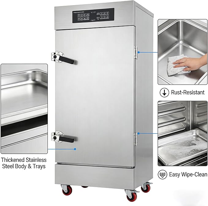 Commercial Electric Steaming Cabinet 8 Trays Intelligent Food Steamer Stainless Steel with Timer Appointment, Auto Water Refill, Anti-Dry for Restaurant/Canteen/Hotel Kitchen 220V 9KW 1PH