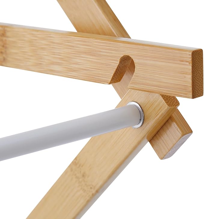 White Natural Space-Saving Collapsible Bamboo Laundry Drying Rack -7 Levels - Image 3