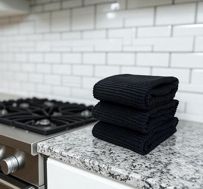 Black Kitchen Hand Dish Towels, 100% Cotton - Image 8