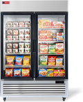 WESTLAKE 54" W Commercial Display Freezer 2 Glass door 49 Cu.ft Stainless Steel Merchandiser Reach-in Upriht Fan Cooling Digital Temperature Control Display Freezer for Restaurant, Bar, Shop, etc