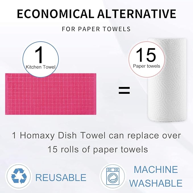 Homaxy 100% Cotton Terry Kitchen Towels, 4 Pack, Rose Red - Image 6