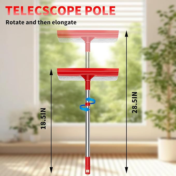Window Squeegee with 18.5"-28.5" Retractable Handle, 2-in-1 Squeegee - Image 2