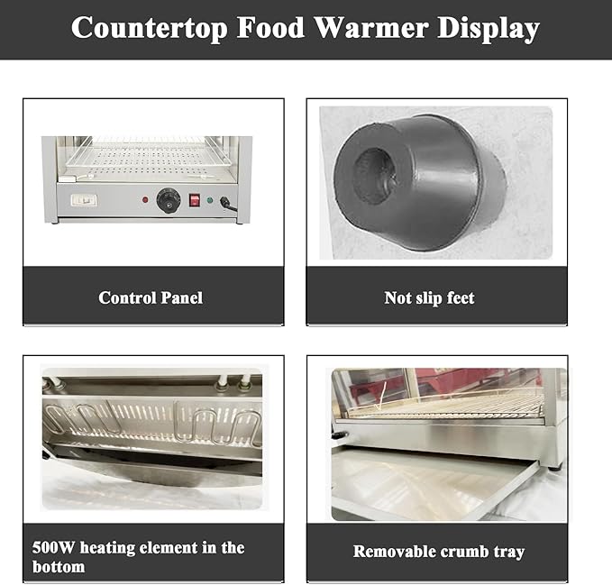 Countertop 19" Food Warmer Display Case 3 Shelf Hot Warming Showcase with Back Door (19.29 Inch Hot Food Display)