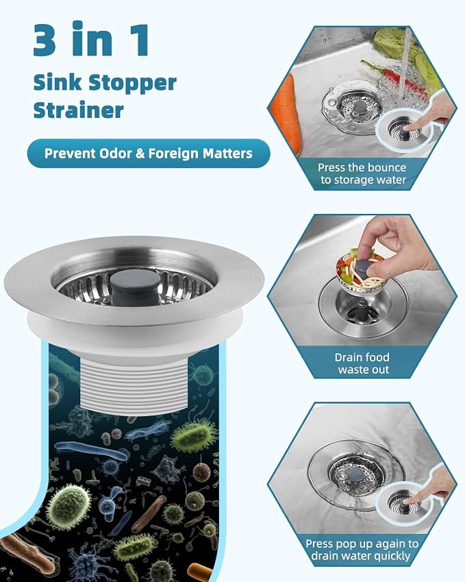All Metal Sink Drain Strainer for Kitchen Sink, Universal Fit - Image 4