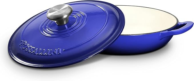 Signature Enameled Cast Iron Braiser, Non-Stick Serving Pot with Tight Fitting Lid for Perfect Roasting, Baking, Sauteing, Searing, and Pan Frying | 5Q (4.7L) - Indigo Blue