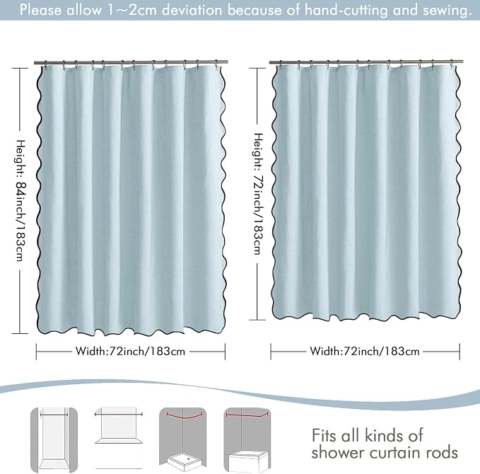 MIULEE 72"x84" Extra Long Scalloped Linen Shower Curtain Fog Blue - Image 6