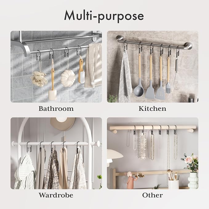 AmazerBath Shower Curtain Hooks, Simple Black Shower Curtain Hooks Rust Proof - Image 6