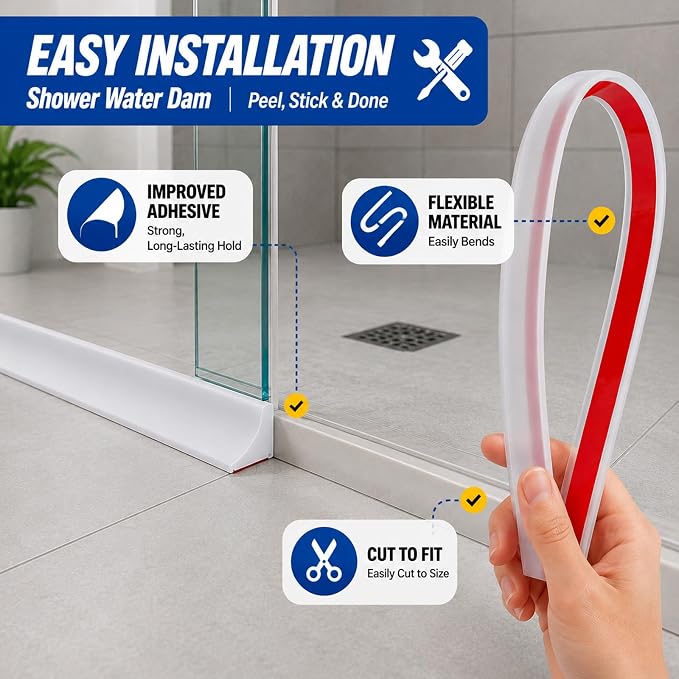 39 inch Silicone Water Guard for Kitchen Sink, Rubber Shower Threshold Splash - Image 5