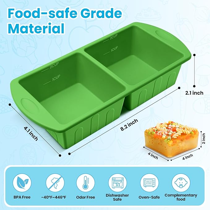 2 Pack Silicone Freezer Trays With Lid For Easy Storage Silicone Soup Freezer Molds 2 Cup ，Perfect For ice cube tray Freezing Broth Sauces Store Leftovers , Leakproof, Easy Release Dishwasher Safe