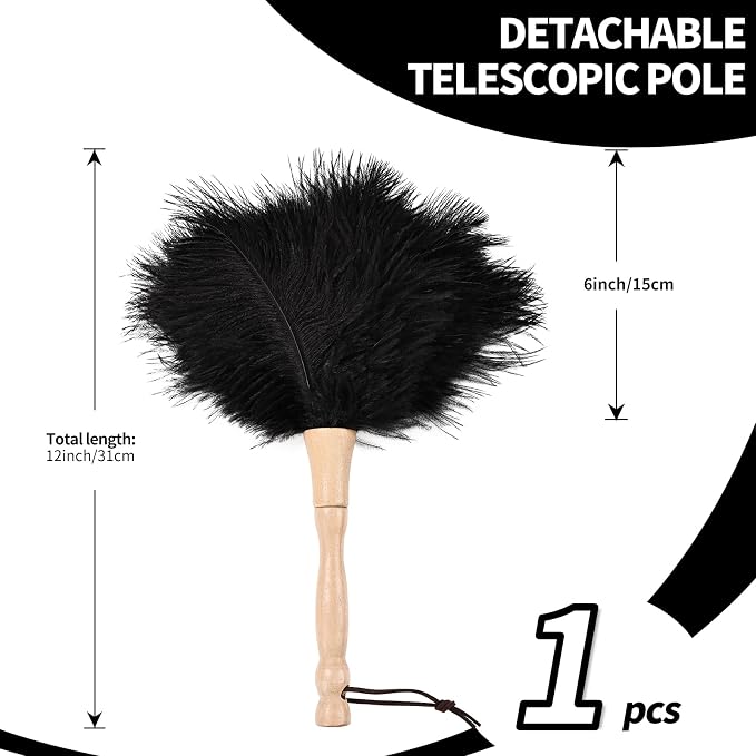 Ostrich Feather Duster 12 Inch Handheld Duster Supplies, Wooden Handle Feather - Image 2