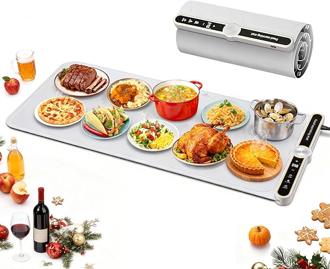 Warming Mat for Food - Super Large 40"x15" Electric Warming Tray Warm 10 Dishes, 9-Temperature Adjustable, 1-6H Timer, Child Lock, 8s Fast Heating, Foldable Food-Grade Silicone Design