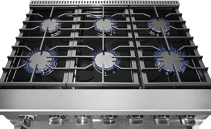 KOSTCH 36 inch Professional Freestanding Pro-Style Natural Gas Range or Liquid Propane Gas Range with 6 Burners, 6.0 cu.ft. Oven Capacity, in Stainless Steel - KOS-36RG03M (Red)
