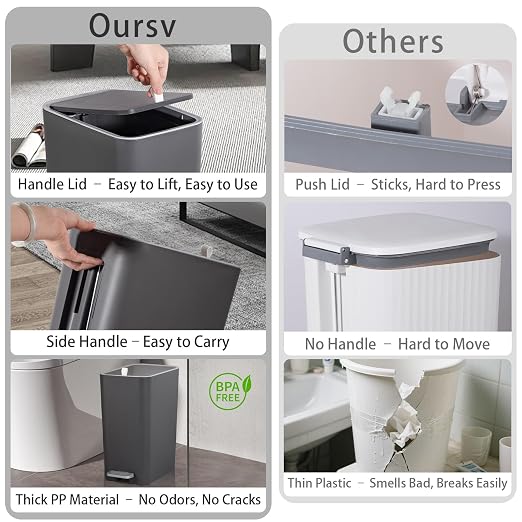Small Bathroom Trash Can with Lid, 3.2 Gallon Slim Step Trash Can, Narrow - Image 4