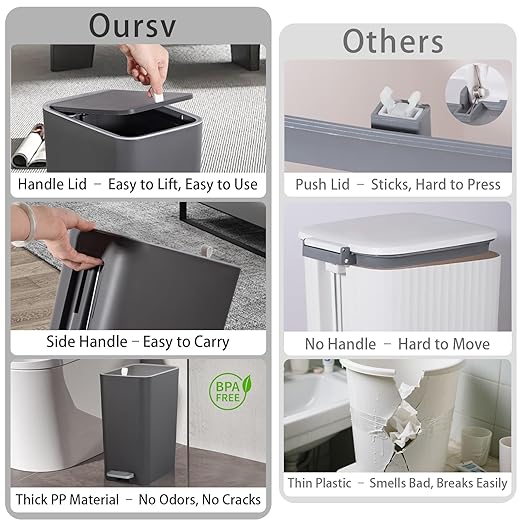 Small Bathroom Trash Can with Lid, 2.1 Gallon Slim Step Trash Can, Narrow - Image 4