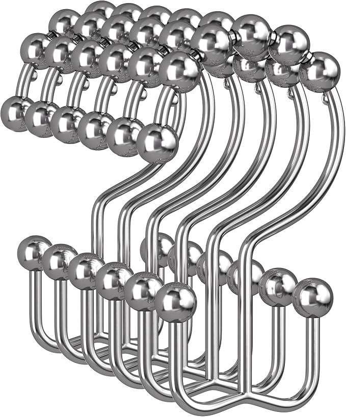Amazer Shower Curtain Rings, Rust-Resistant Metal Double Shower Hooks by Amazer
