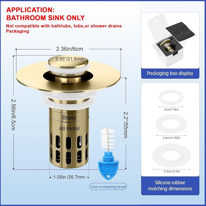 Bathroom Sink Stopper, Pop Up Drain Strainer - Image 2