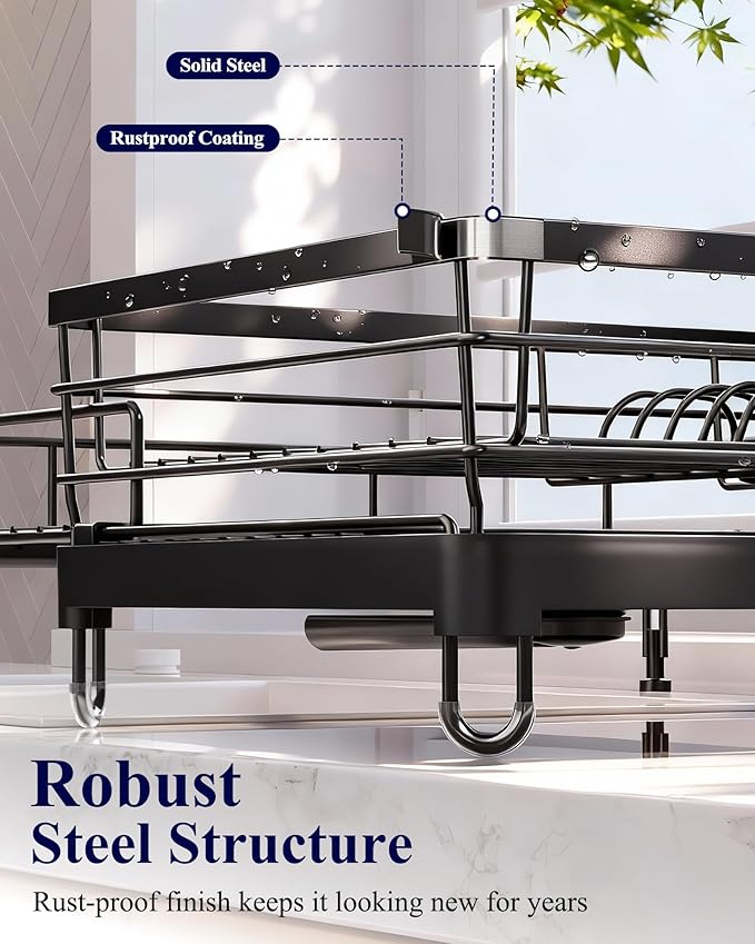 Kitsure Adjustable Dish Drying Rack, 15.6''-25.2''L × 16.9''W, Rust-Resistant - Image 5