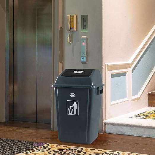 Plastic 15 Gallon Trash Can, 4 Packs Large Kitchen Garbage Bins with Swing Lid