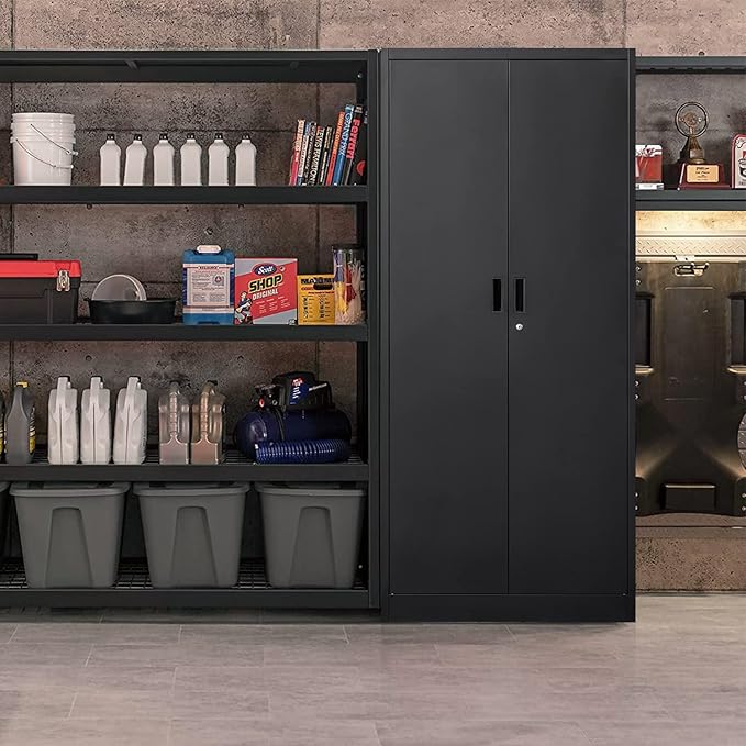 BESFUR Metal Storage Cabinet, 72" H Locking Storage Cabinet with 4 Adjustable Shelves, Metal Cabinets for Garage, Office, Home, School-Black
