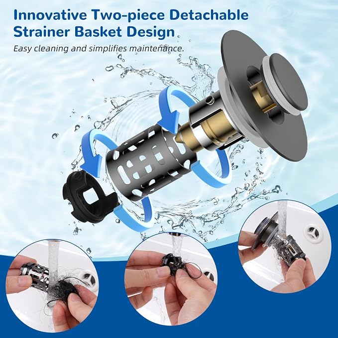 Hibbent 2 PCS Upgraded 3 in 1 Bathroom Sink Drain Strainer, Pop Up Stopper | - Image 4