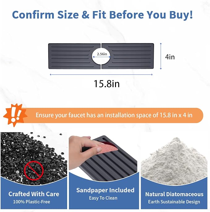 Stone Faucet Mat for Kitchen Sink, Water Absorbing Sink Water Splash Guard - Image 3