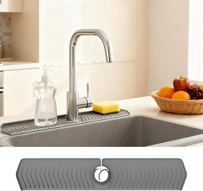30 Inch Silicone Kitchen Sink Faucet Mat, Adjustable Waterproof Splash Guard by Unknown