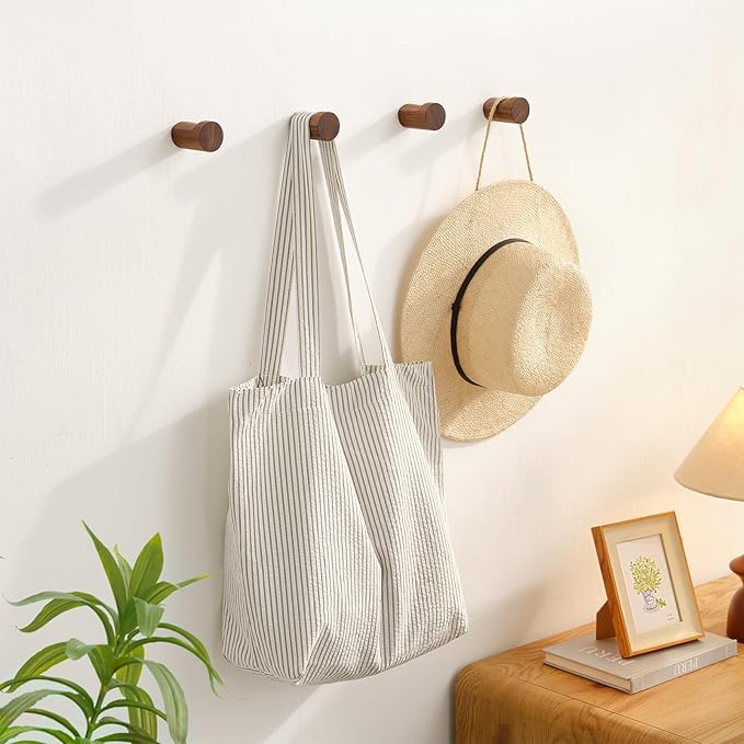 Wood Wall Hooks for Hanging, 4 Pack Rustic Coat Hooks Wall Mount, Handmade - Image 4