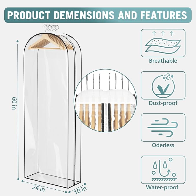 Liuoud Clear Garment Bags for Hanging Clothes 10” Gusseted, 6 Pack, 60” | Suit - Image 5