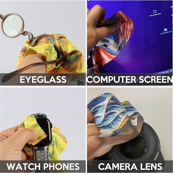 Glasses Cleaning Cloth, Microfiber Eyeglass Cleaner Art Design Keychain 4PCS | - Image 6