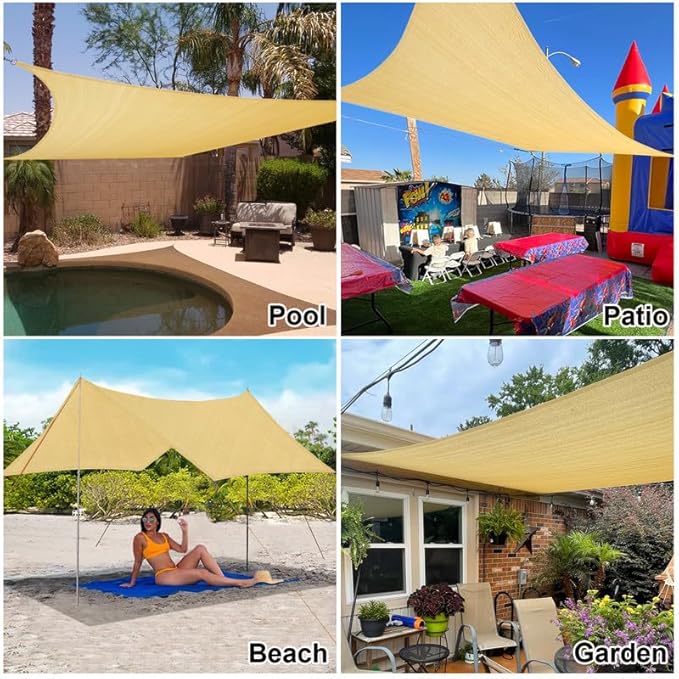 Amagenix Sun Shade Sail 13'X20' Curved Edge Outdoor Shade Canopy Sand Breathable 95% UV Block Shade Cloth for Patio Garden Backyard (We Make Custom Size)