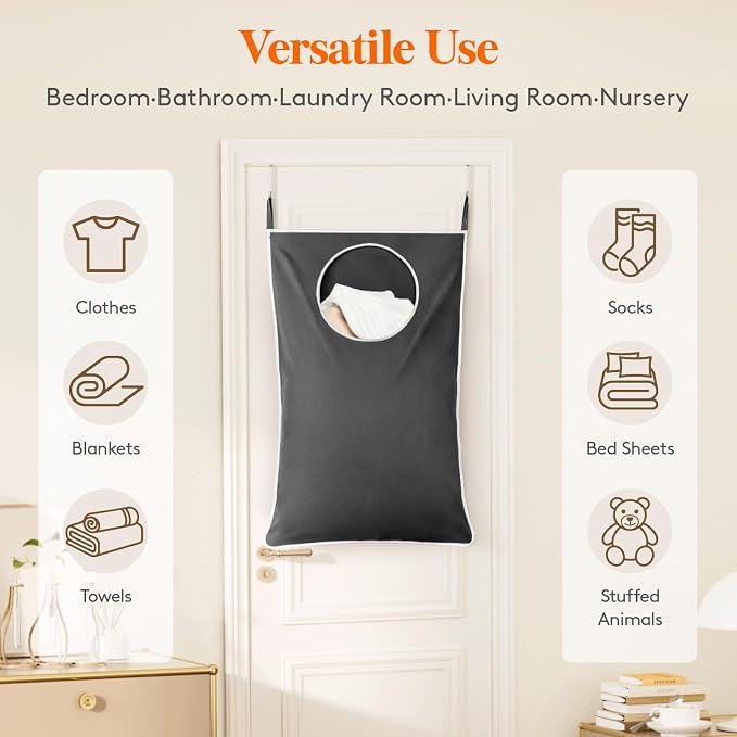 Lifewit 2 Pack Over Door Laundry Hamper, Collapsible Hanging, Dark Gray - Image 5
