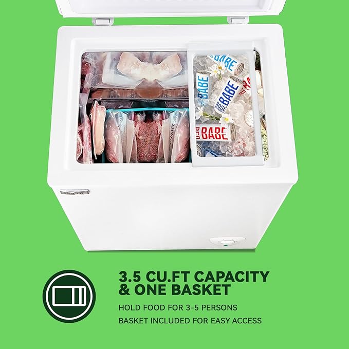 Chest Freezer Small Deep Freezers WANAI 3.5 Cubic Feet Mini Freezer White Free-Standing Top Door Freezer Removable Storage Basket Compact 7 Temperature Control for Office Dorm or Apartment