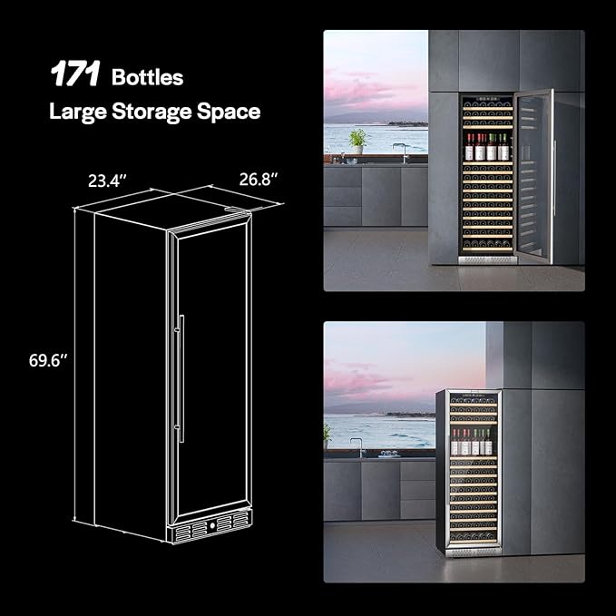 Empava 24 Inch Wine Fridge, 171 Bottle Wine Cooler Refrigerator with Professional Compressor, Large Capacity Fast Cooling Low Noise for Wine Enthusiasts, Built-in or Freestanding