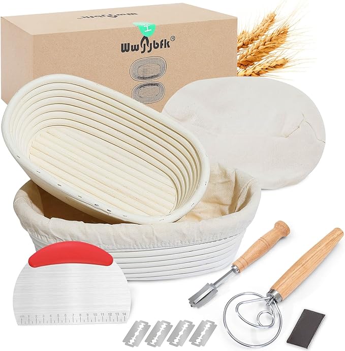 Banneton Bread Proofing Basket, Sourdough Bread Baking Supplies, Oval Rattan Rising Proofing Baskets Bowls Set of 2, Artisan Sourdough Bread Gifts for Home Bakers