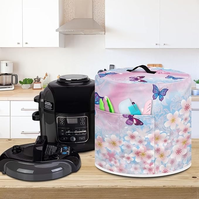 Cherry Blossom and Butterfly Print Appliance Cover Dust Cover for 6 Quart,Electric Pressure Cooker Rice cooker,Air Fryer and Crock Pot, Machine Washable