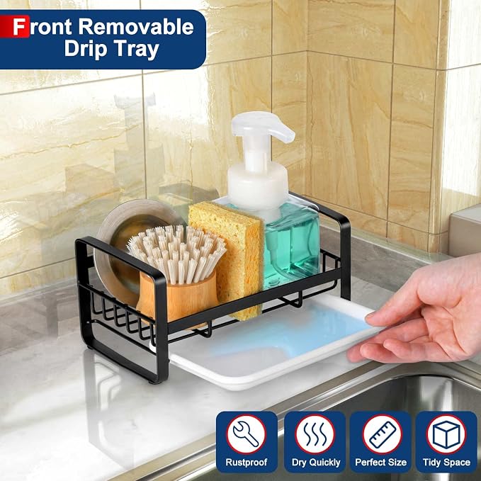 HULISEN Kitchen Sponge Holder, 304 Stainless Steel Sink Caddy - Image 3