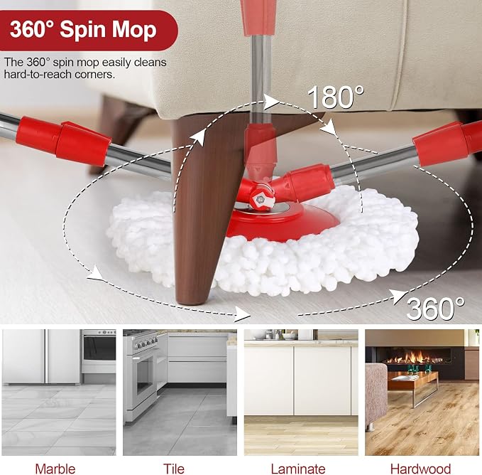 Spin Mop and Bucket with Wringer Set, 3 Microfiber Mop Heads - Image 6