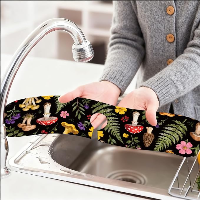 2 Pcs Kitchen Sink Splash Guard Faucet Mat Colorful Mushrooms and Flowers - Image 6