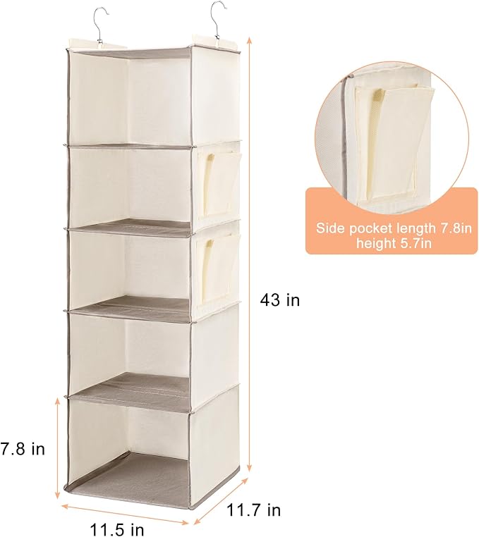 BOOMIBOO Hanging Closet Organize and Shelves, 5-Hanging Shelf （Beige） | Dorm - Image 3