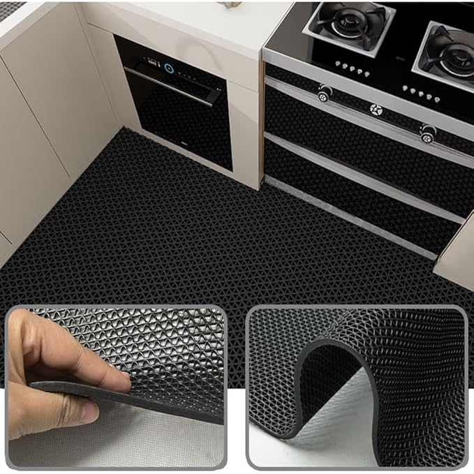 PVC Drainage Floor Mat Non-Slip Commercial Wet Area Mat for Outdoor and Indoor Restaurant Kitchen Bar Swimming Pool Splash Matting Water Drain Flooring Mat (Black, 4FTX10FT)