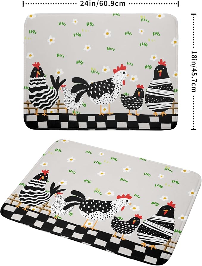 Black Rooster Dish Drying Mat for Countertop 18x24 Inches Buffalo Plaid - Image 2