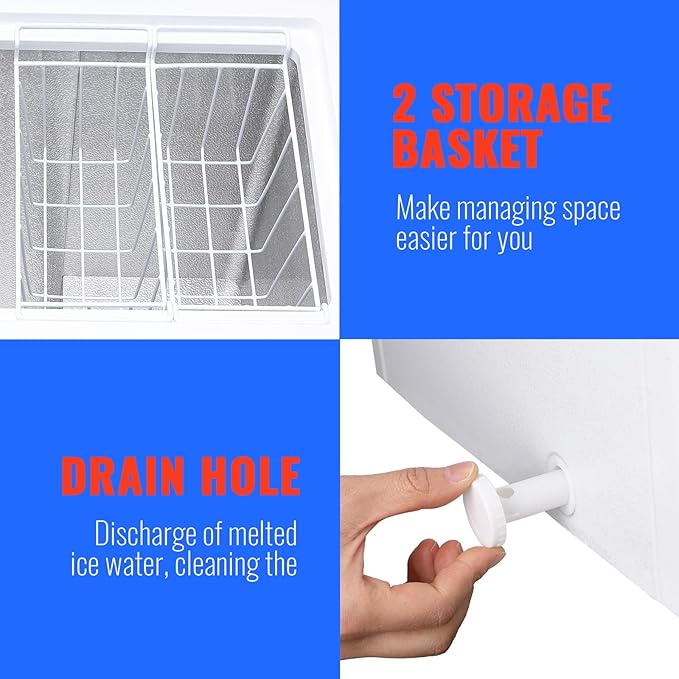 Mini Deep Freezer Top Open Door Compact Freezer Chest Freezer with Removable Storage Basket for Home Apartment Garage White