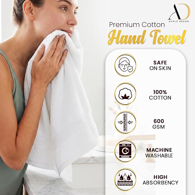 Ample Decor 100% Cotton Hand Towels 18x28 Inches, 600 GSM, Soft & Absorbent - Image 5