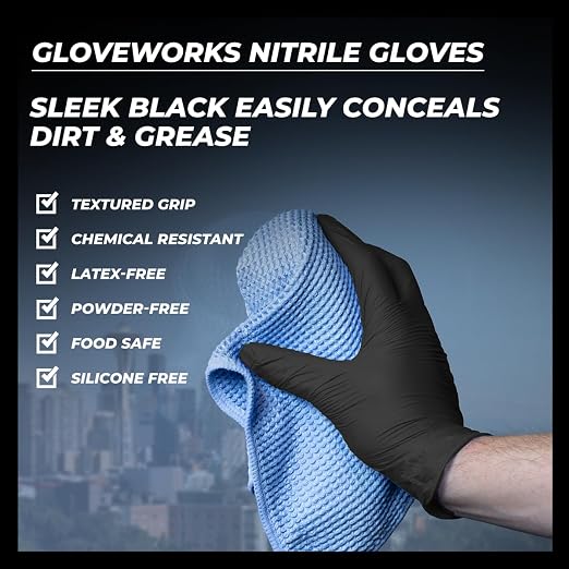GLOVEWORKS Nitrile Gloves Disposable 5 mil Black Size Medium 4 Boxes of 100 - Image 6
