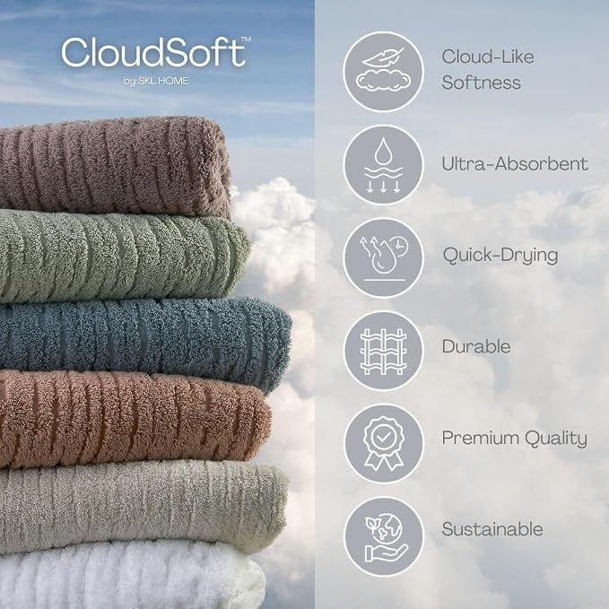 SKL Home CloudSoft Bath Towel Set, 100% Cotton Luxury, 2 hand towels, 2 - Image 5