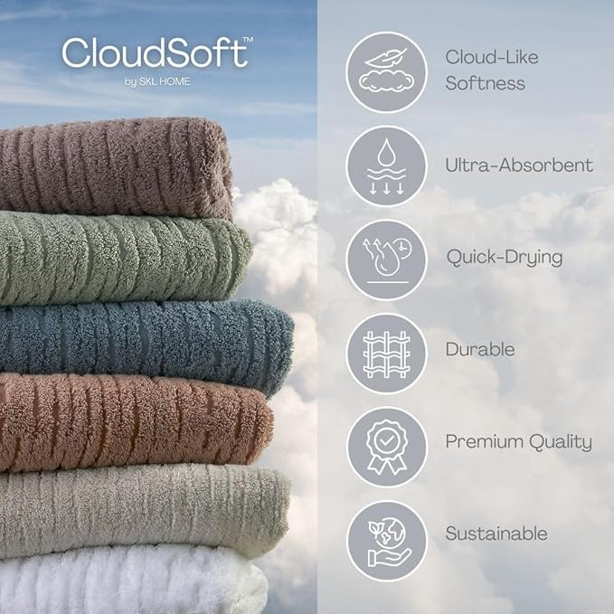 SKL Home CloudSoft Bath Towel, 100% Cotton Luxury, Smoke Blue | Premium - Image 8