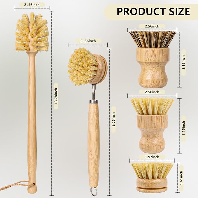 BOMUMVITA 5 Pack Bamboo Dish Brush Set - Image 2