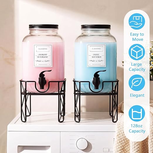 FillTouch 2 Pack 1 Gallon/128 oz Glass Laundry Detergent Dispenser, 3.8 L - Image 4
